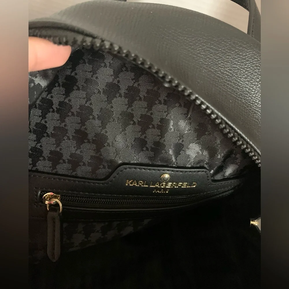 ⚜️Karl Lagerfeld Black Mini Backpack with Gold and Red Accents